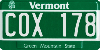 VT license plate COX178