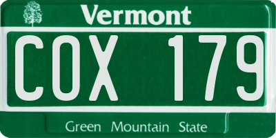 VT license plate COX179