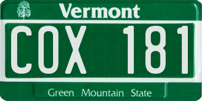 VT license plate COX181