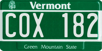 VT license plate COX182