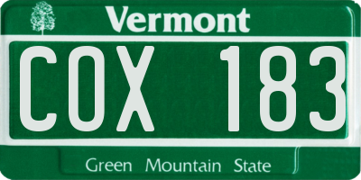 VT license plate COX183