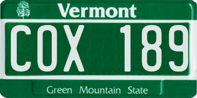 VT license plate COX189