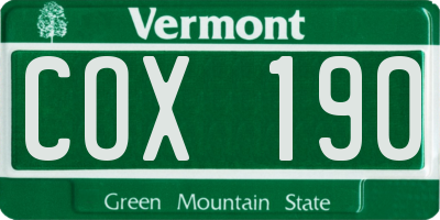 VT license plate COX190