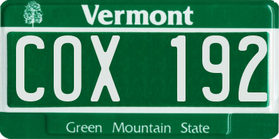 VT license plate COX192