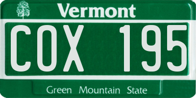 VT license plate COX195