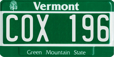 VT license plate COX196