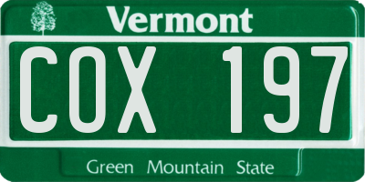 VT license plate COX197