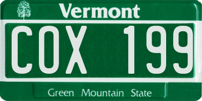 VT license plate COX199