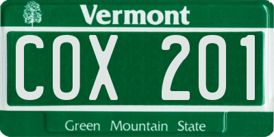VT license plate COX201