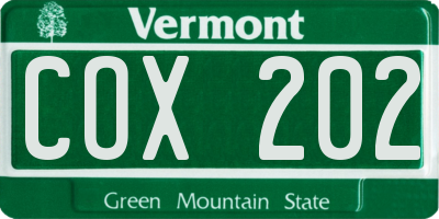 VT license plate COX202