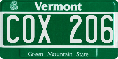 VT license plate COX206