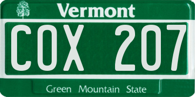 VT license plate COX207