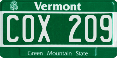 VT license plate COX209