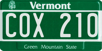 VT license plate COX210