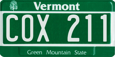 VT license plate COX211