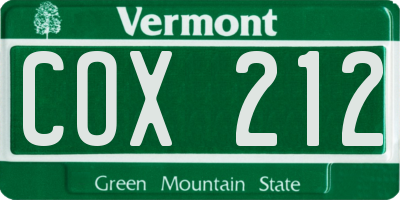 VT license plate COX212