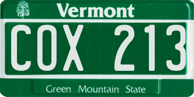 VT license plate COX213