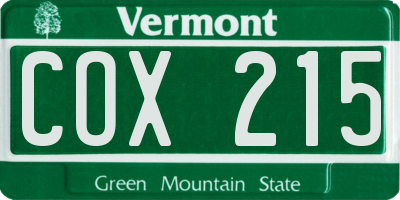 VT license plate COX215