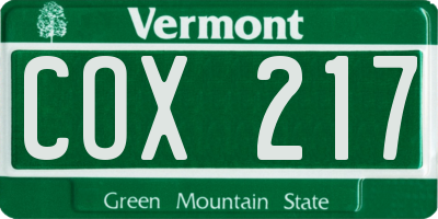 VT license plate COX217