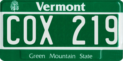 VT license plate COX219