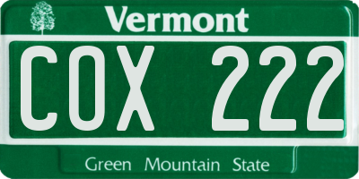 VT license plate COX222