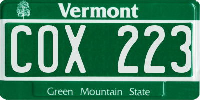 VT license plate COX223