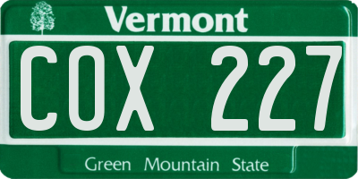 VT license plate COX227