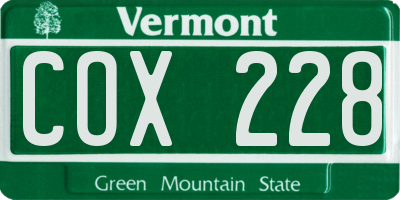 VT license plate COX228