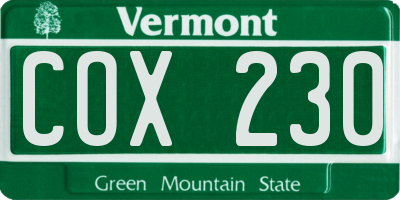 VT license plate COX230