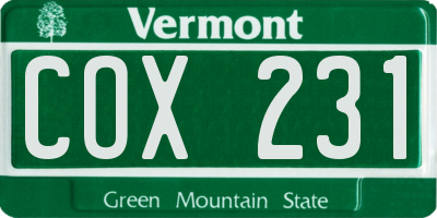 VT license plate COX231