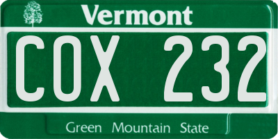 VT license plate COX232