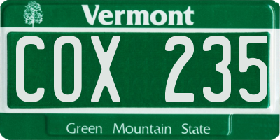 VT license plate COX235