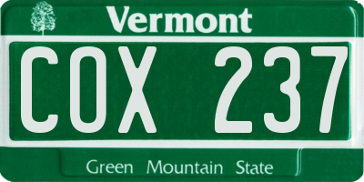 VT license plate COX237