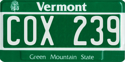 VT license plate COX239