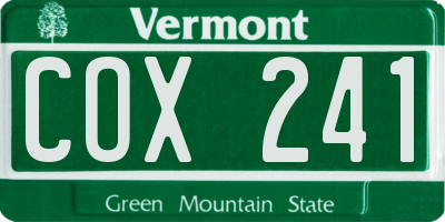 VT license plate COX241