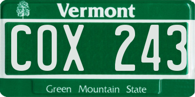 VT license plate COX243