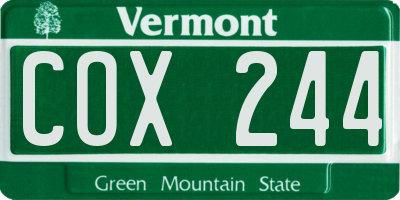 VT license plate COX244