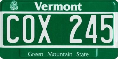 VT license plate COX245