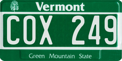 VT license plate COX249