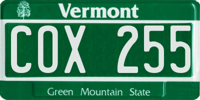 VT license plate COX255