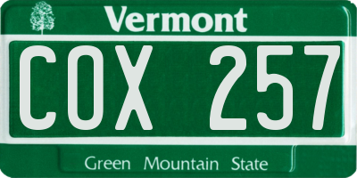 VT license plate COX257