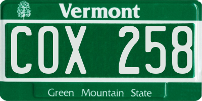 VT license plate COX258