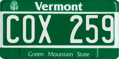 VT license plate COX259