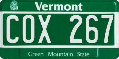 VT license plate COX267