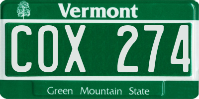 VT license plate COX274