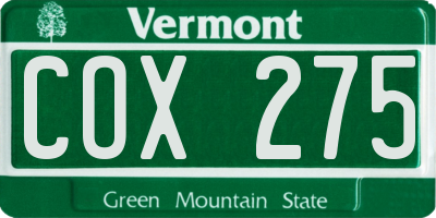 VT license plate COX275