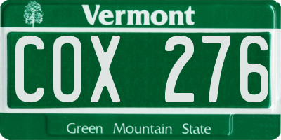 VT license plate COX276