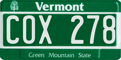 VT license plate COX278