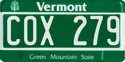 VT license plate COX279