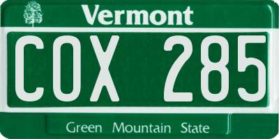 VT license plate COX285